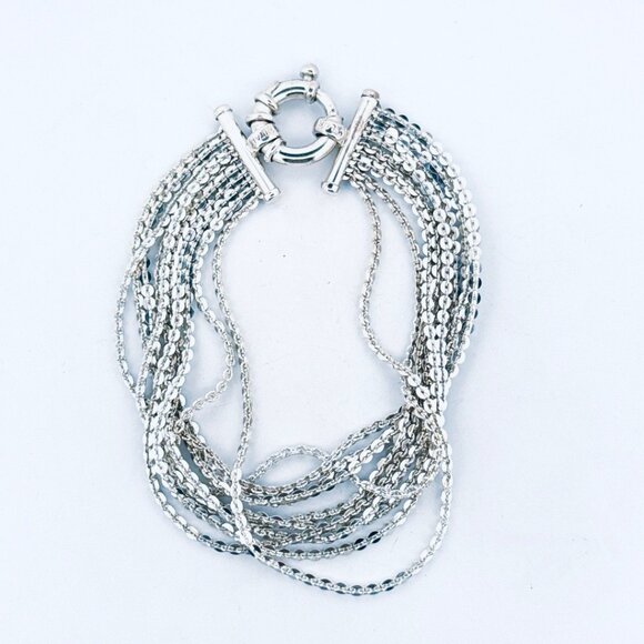 Milor Italy 925 Sterling Silver Ten Strand Circle Link Chain Statement Bracelet